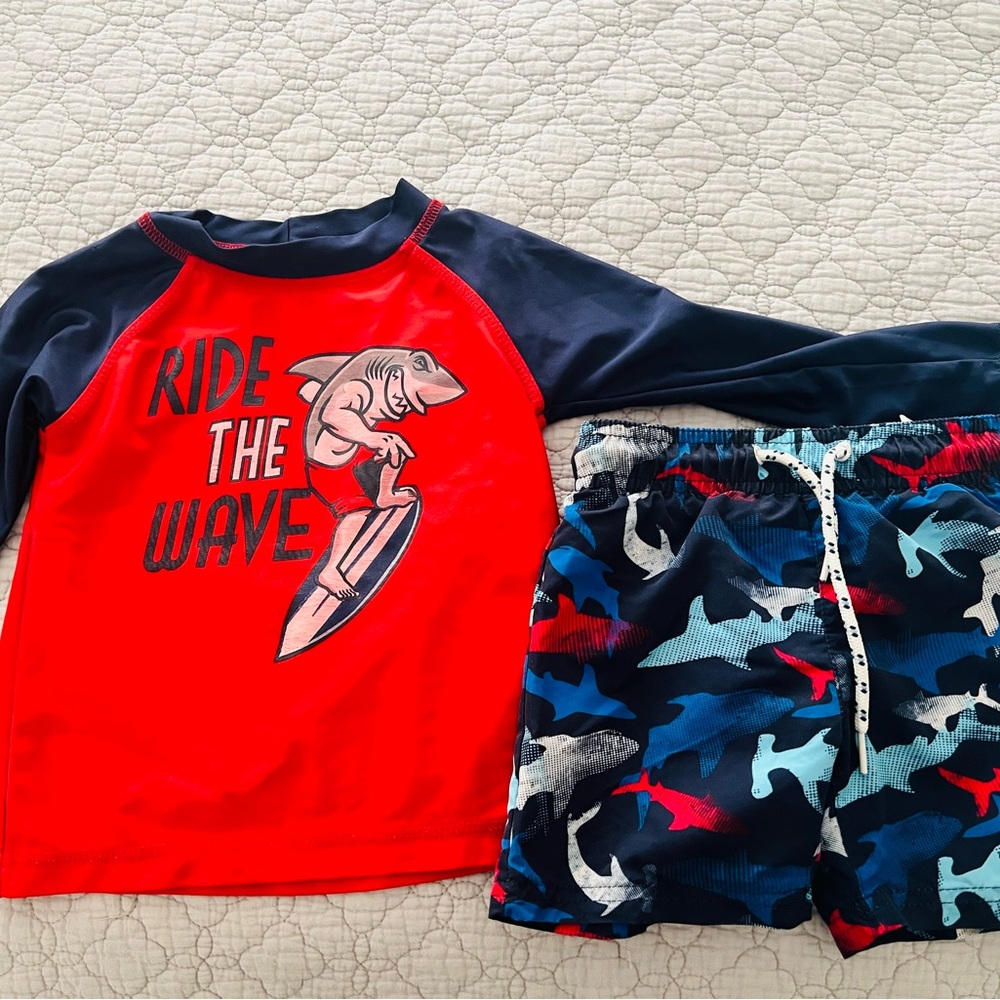 Hawke & Co Red and Blue Rashguard Set for Swim